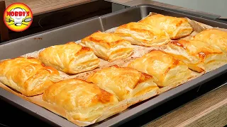 Filled puff pastry pockets | with ham and cream cheese and olive oil