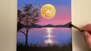 Full Moon Painting / Acrylic Painting for Beginners / STEP by STEP