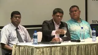 Fijian Acting Prime Minister Aiyaz Sayed-Khaiyum answers questions raised at the Fiji Business Forum