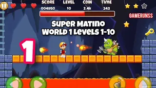 Super Matino Adventure - Gameplay Walkthrough Android Part 1 - World 1 Levels 1-10