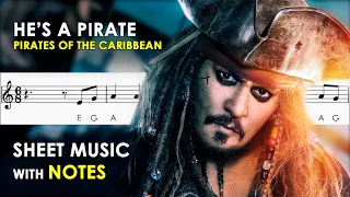 He’s a Pirate | Sheet Music with Easy Notes for Recorder, Violin Beginners, Pirates of the Caribbean