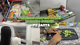 PRIMEIRAS COMPRAS DO MÊS MORANDO SOZINHA + FIZ UMA JANTA