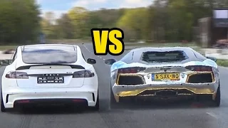 Tesla MODEL S P100D VS Lamborghini Aventador LP700-4 - DRAG RACE!