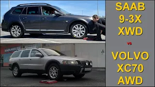 SLIP TEST - Saab 9-3X XWD vs Volvo XC70 AWD - @4x4.tests.on.rollers