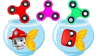 Learn Colors | FIDGET SPINNERS Fishing Game with Spiderman, Paw Patrol Chase Skye