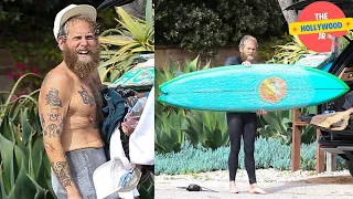 A SHIRTLESS JONAH HILL CHATS WITH A MYSTERY GAL AFTER SURFING IN MALIBU!