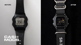 Casio W800 Mod—Project Blackbird. Custom Strap. Negative Display Mod.