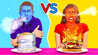 HEIßES vs KALTES ESSEN || 24 Stunden Heißes und Kaltes Essen Challenge von 123 GO! BOYS