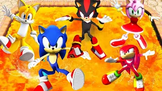 GTA 5 Sonic Amy Rose Knuckles Shadow Tails  -  Lava Los Santos  | Funny Ragdolls (Euphoria Physics)