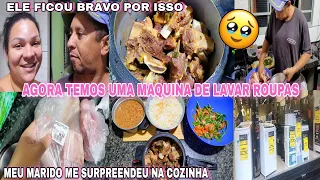 AGORA TEMOS UMA MÁQUINA DE LAVAR🙏🥹MEU MARIDO ME SURPREENDEU NA COZINHA😱CARNE DE PANELA SEM ÁGUA