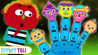 Skeleton Robot Finger Family Song + Spooky Scary Nursery Rhymes In Hindi | Teehee Toli
