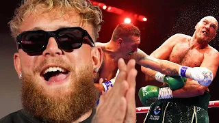 Jake Paul REACTS to Usyk DROPPING & BEATING Tyson Fury by Split Decision to become UNDISPUTED