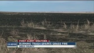 Large grass fire burns in Weld County