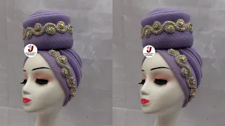 Gathered/Pleated Turban Cap with donut Design using mesh net fabric