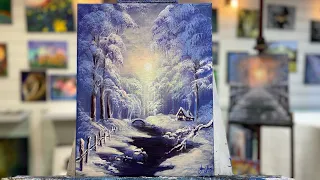 How To Paint “Purple Winter River” step by step painting tutorial