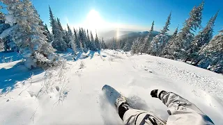 Freeride in Sheregesh from the first person - Freeride on a snowboard in the forest