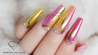 How to do gel polish ombre nails. Chrome feather nail art.