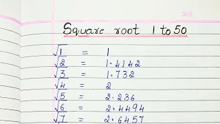 Square root 1 to 50