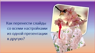 Как перенести слайды со всеми настройками из одной презентации в другую?