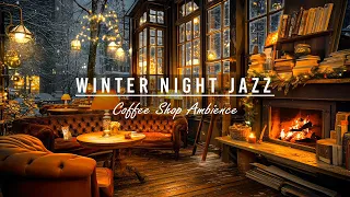 Cozy Winter Coffee Shop Ambience with Warm Jazz Music & Fireplace for Relaxing, Studying or Sleeping
