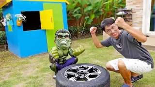 Car Toy Repair Pretend Play with Super Hero Outdoor Playground Activity