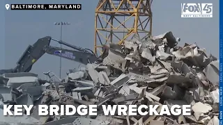 An up-close look at Key Bridge wreckage at Tradepoint Atlantic