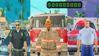 How much will cj earn if a policeman, and medic and fireman work once / gta san andreas