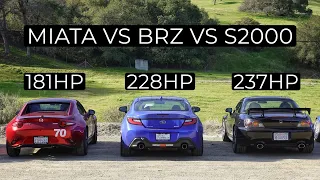 2022 Subaru BRZ vs Mazda ND2 Miata vs Honda S2000 CR - Head to Head Review!