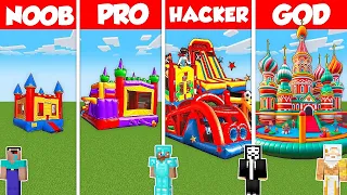 BOUNCY CASTLE HOUSE BUILD CHALLENGE - Minecraft Battle: NOOB vs PRO vs HACKER vs GOD / Animation