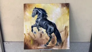 oil painting black horse