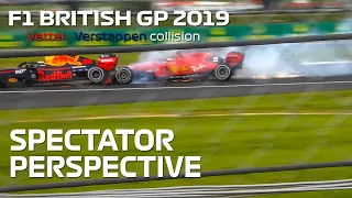 Vettel and Verstappen crash - Close up spectator POV+ crowd reaction!! Silverstone British GP 2019