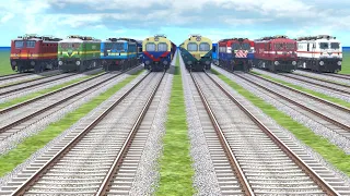 8 TRAIN CROSSING ON STEEL BRANCHED RAILROAD TRACK | Electric Train | Rajdhani Train🔺Train Simulator