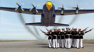 US Pilot Flies Massive Plane Super Low Over Silent Drill Platoon