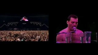 Queen - We Are The Champions (Wembley 12 July) 2 different angles