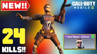 *NEW* DAVID MASON - ENFORCER GAMEPLAY | 24 KILLS SOLO VS SQUAD COD MOBILE BATTLE ROYALE!!!