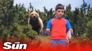 Boy miraculously escapes a dangerously close encounter with brown bear