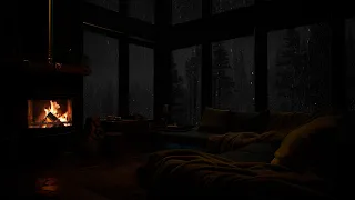 Rain and Fireplace Ambience in a Cozy Cabin, Bidding Stress Farewell and Welcoming Restful Sleep