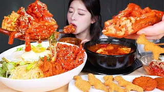 ASMR MUKBANG | RAW BEEF BIBIMBAP (YOKHOE) ★ KIMCHI STEW (JJIGAE) & CHICKEN NUGGETS & KIMCHI PANCAKES