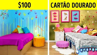 DESAFIO INCRÍVEL DE REFORMA DE QUARTO || Rico VS Sem Grana! DIY Barato VS. Caro, por 123 GO! FOOD