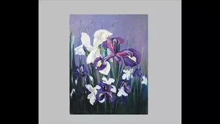 Ирисы маслом на холсте поэтапно. Irises. Oil painting. Picture