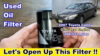 Toyota Oil Filter 90915-YZZF1 Cut Open From 2007 Toyota Camry, Used Toyota Oil Filter