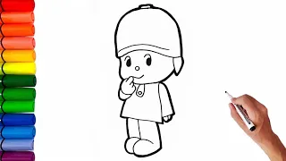 How to draw pocoyo❤️💙🌈| step-by-step pocoyodrawing| kidsart|Drawing forkids|pocoyo colouring