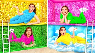 חדרים סודיים מתחת למיטה אתגר ארבעה צבעים | רגעים מצחיקים HAHANOM Challenge