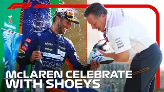 McLaren Celebrate With Shoeys On Monza Podium | 2021 Italian Grand Prix