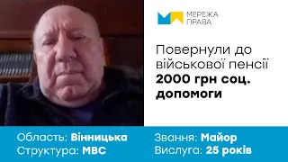 Повернули 2000 грн соціальної допомоги майору МВС із Вінницької області