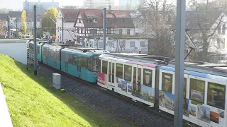 Vorbeifahrt der U8 mit 1x U5-50 und 1x U5-25 U Bahn Frankfurt VGF