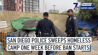 San Diego police sweeps homeless camp 1 week before ban starts | SD News Daily | NBC 7 San Diego