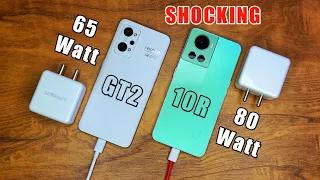 Realme GT2 charging test | Oneplus 10R charging test | 65 watt vs 80 watt charging