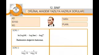 12. Sınıf Matematik 1. Dönem 1. Yazılı Çalışması (Kolay) #orijinalakademi #logaritma #yazılı