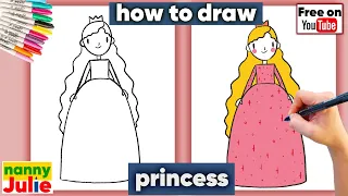 How to draw kawaii princess CINDERELLA for kids | How to draw a girl | Nanny Julie